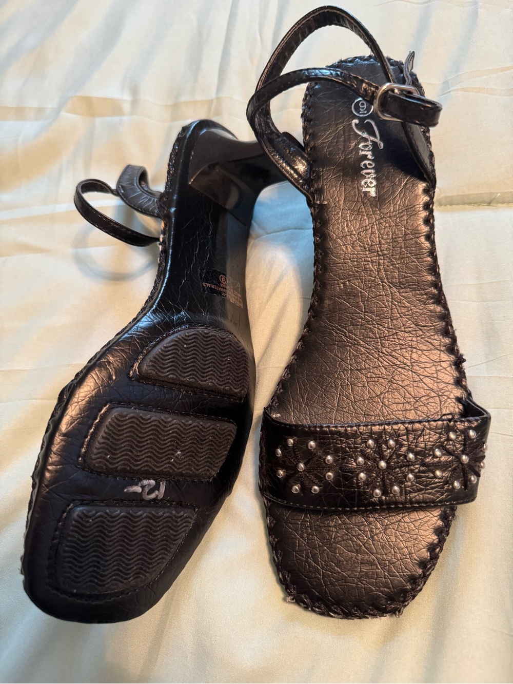 J.Renee Black Studded Low Block Heel Sandals